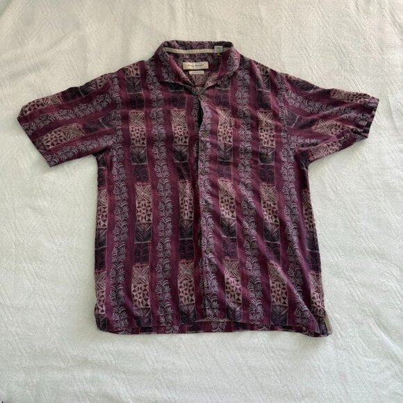 Tommy Bahama Men's Size Large Original Fit Burgundy/Tan Silk Hawaiian Shirt - Picture 1 of 16